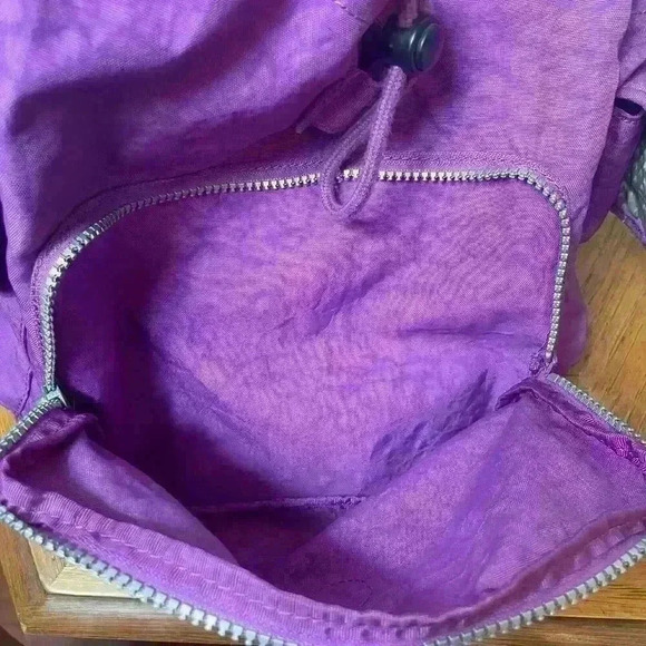 Kipling Small Medium Laptop Backpack Purple Drawstring Monkey Zip Magnetic - Picture 7 of 13